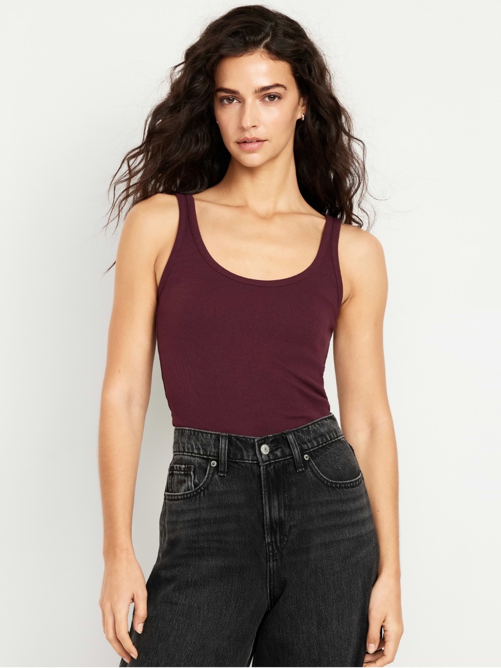 Old Navy Ribbed Scoop Neck Tank Top in Burgundy- Large